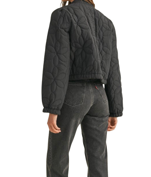 Quilted Floral Patch Jacket - Black