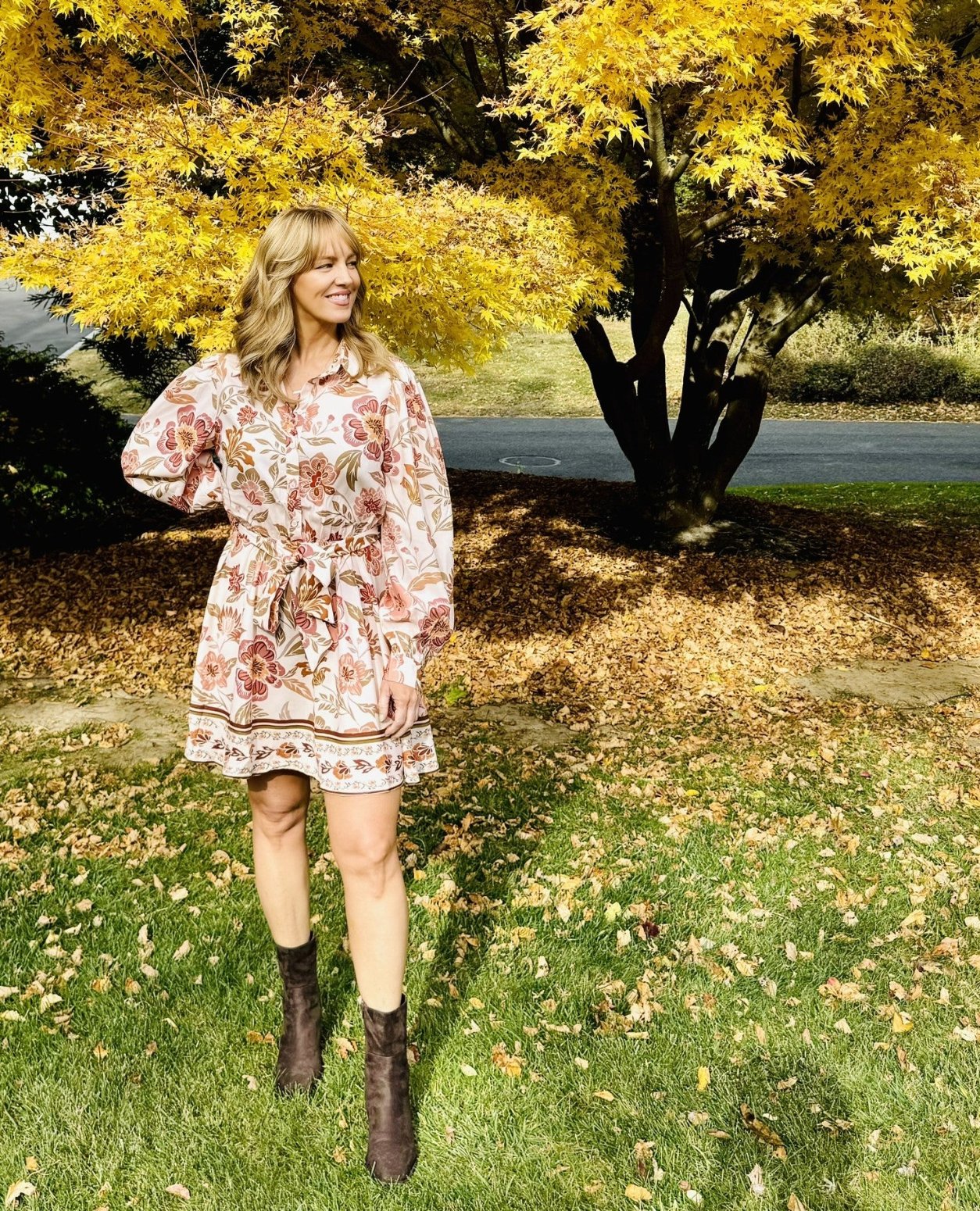 knee length dresses for ladies Catherine Neutral Mini Dress with Tie Waist – Relle Belle Boutique