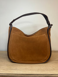 Suede Leather Shoulder Hobo Bag - Brown