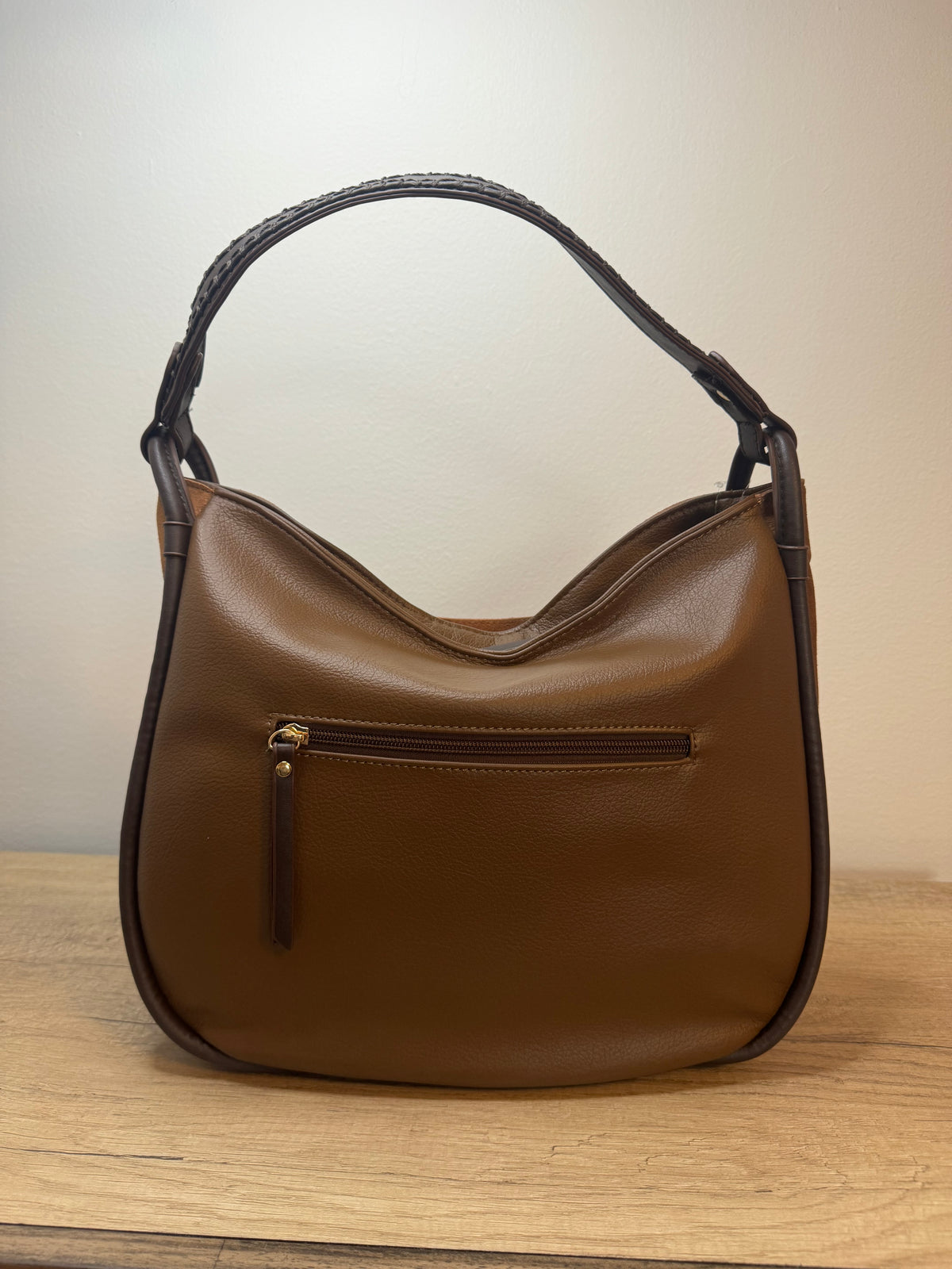 Suede Leather Shoulder Hobo Bag - Brown