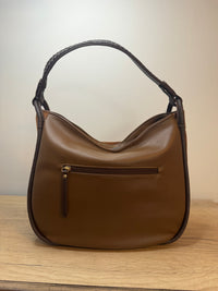 Suede Leather Shoulder Hobo Bag - Brown