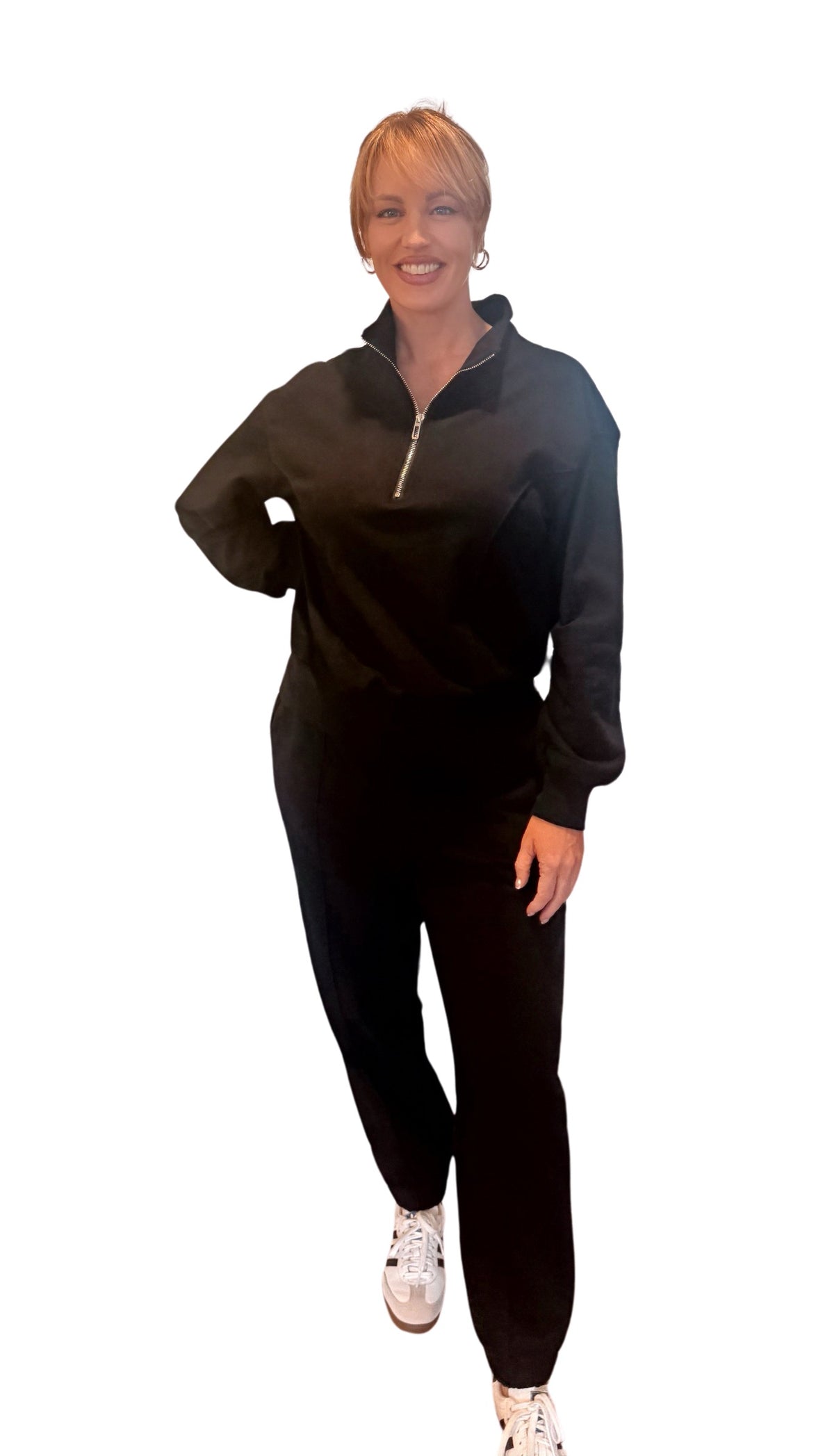 Half Zip Jogger Set - Black