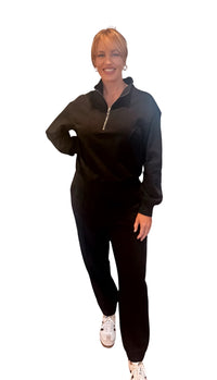 Half Zip Jogger Set - Black