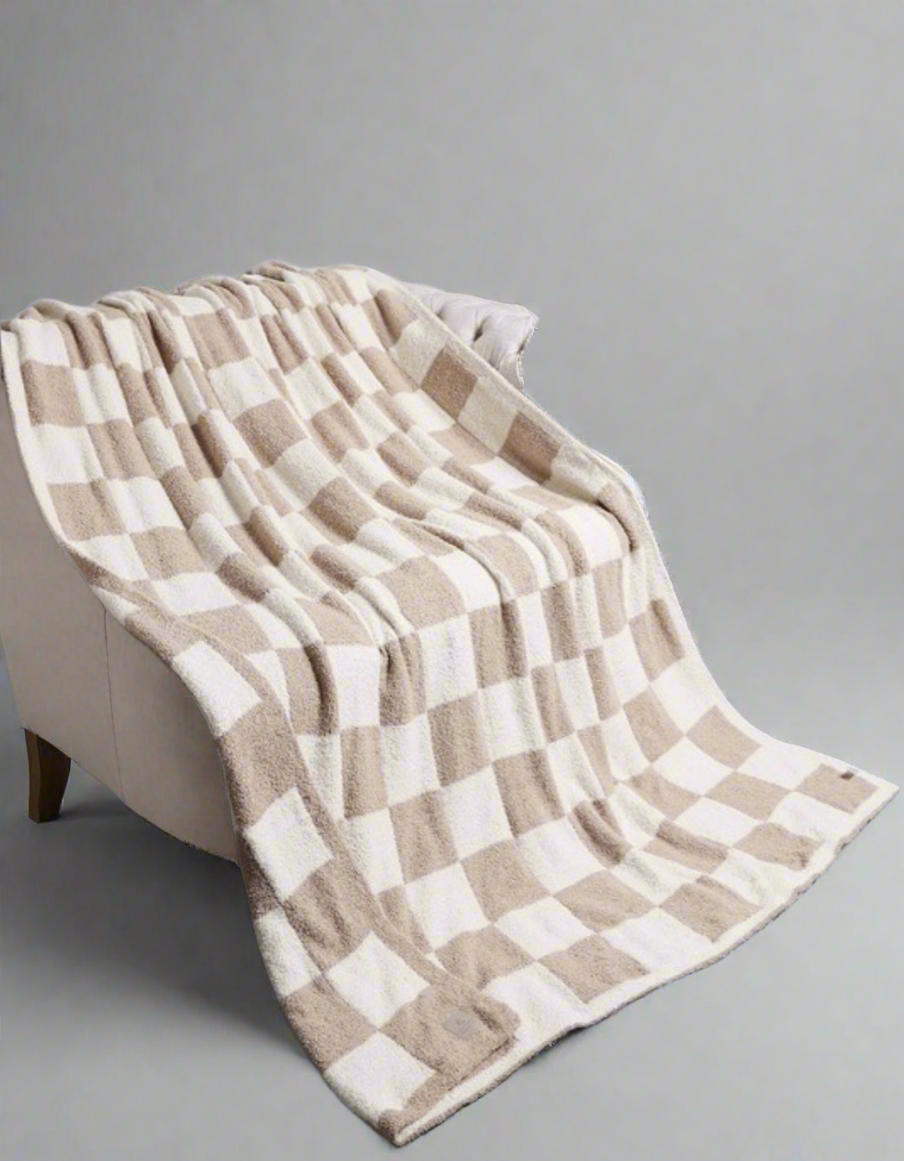 Checkered Throw Blanket - Beige