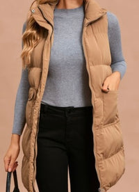 Coffee Full Zipper Puffer Vest