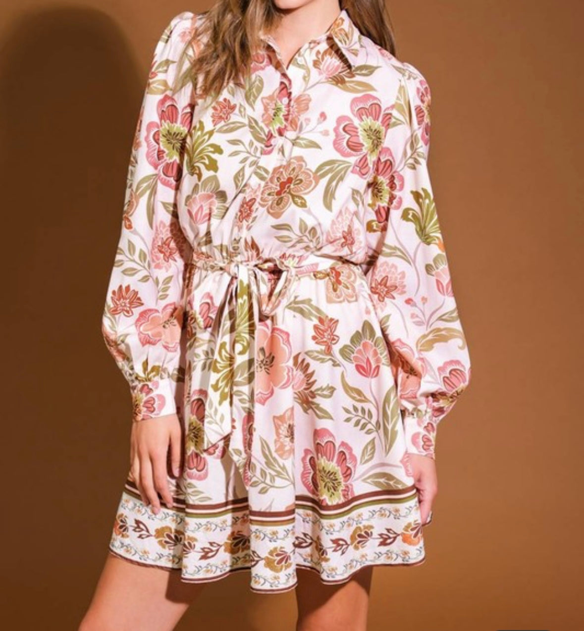 Catherine Neutral Mini Dress with Tie Waist