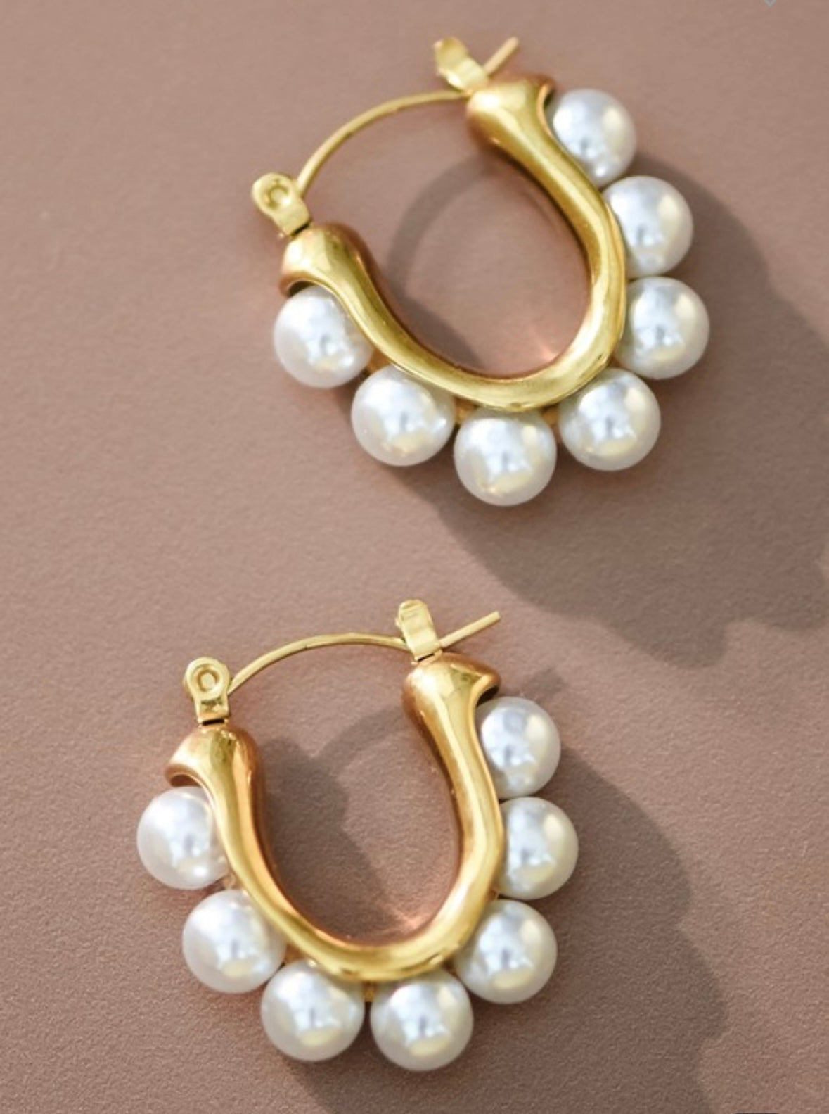 Gold and Pearl Hoop Earrings