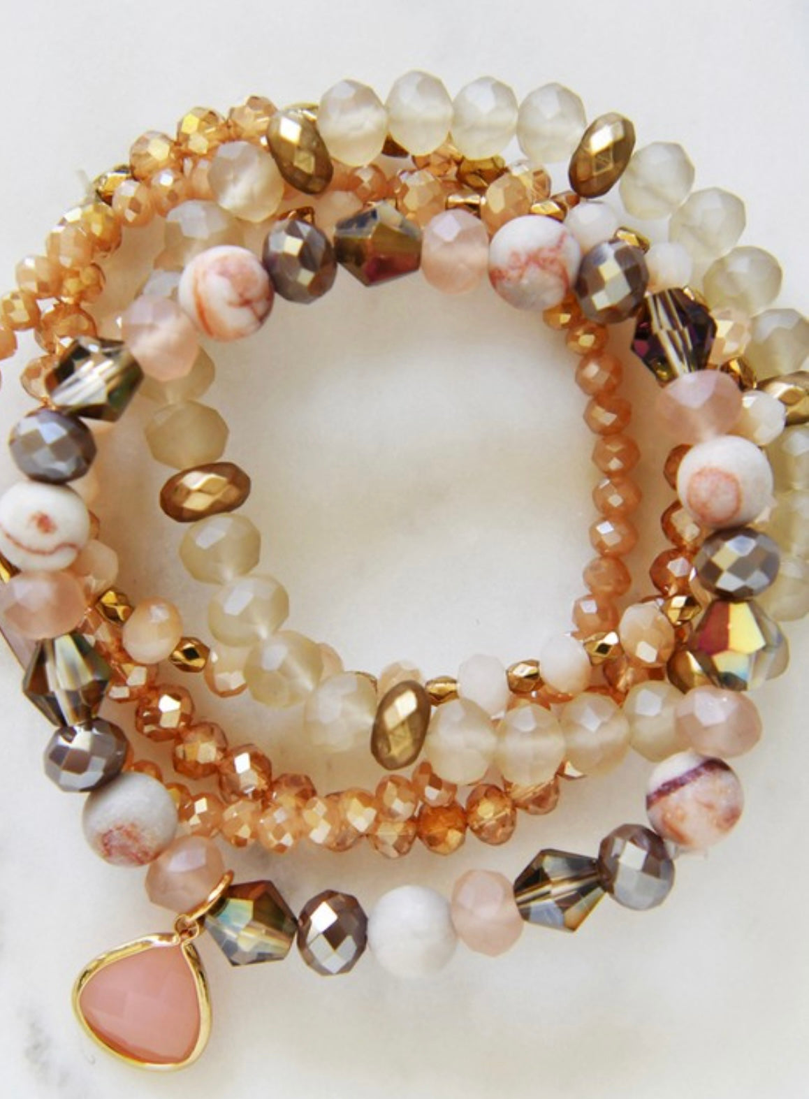 Stone and Crystal Beaded Bracelet Set
