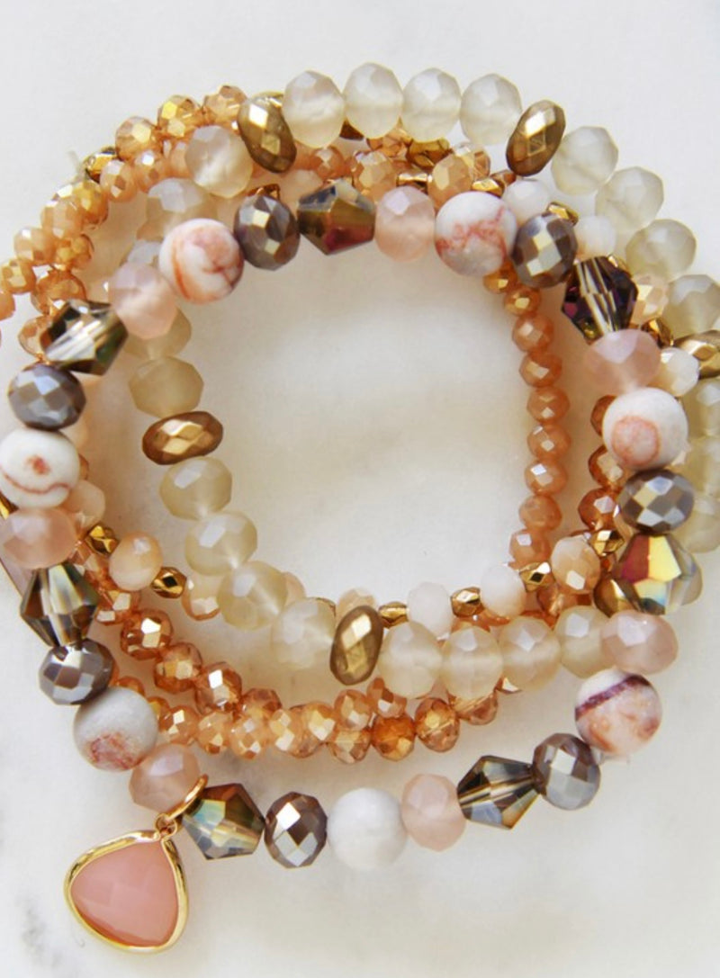 Stone and Crystal Beaded Bracelet Set