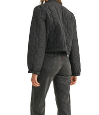 Quilted Floral Patch Jacket - Black