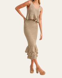 Meghan Knit Ruffled Skirt Set - Beige