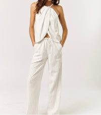 White Striped Halter Pants Set