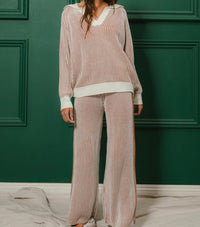 Two Tone Rib Texture Sweater and Pants Set