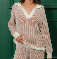 Two Tone Rib Texture Sweater and Pants Set