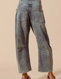 Mid Rise Washed Denim Barrel Jeans