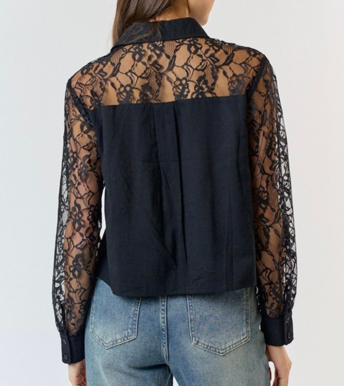 Deborah Sheer Lace Button Down Top