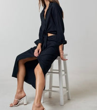 Black Linen Skirt Set