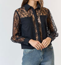 Deborah Sheer Lace Button Down Top