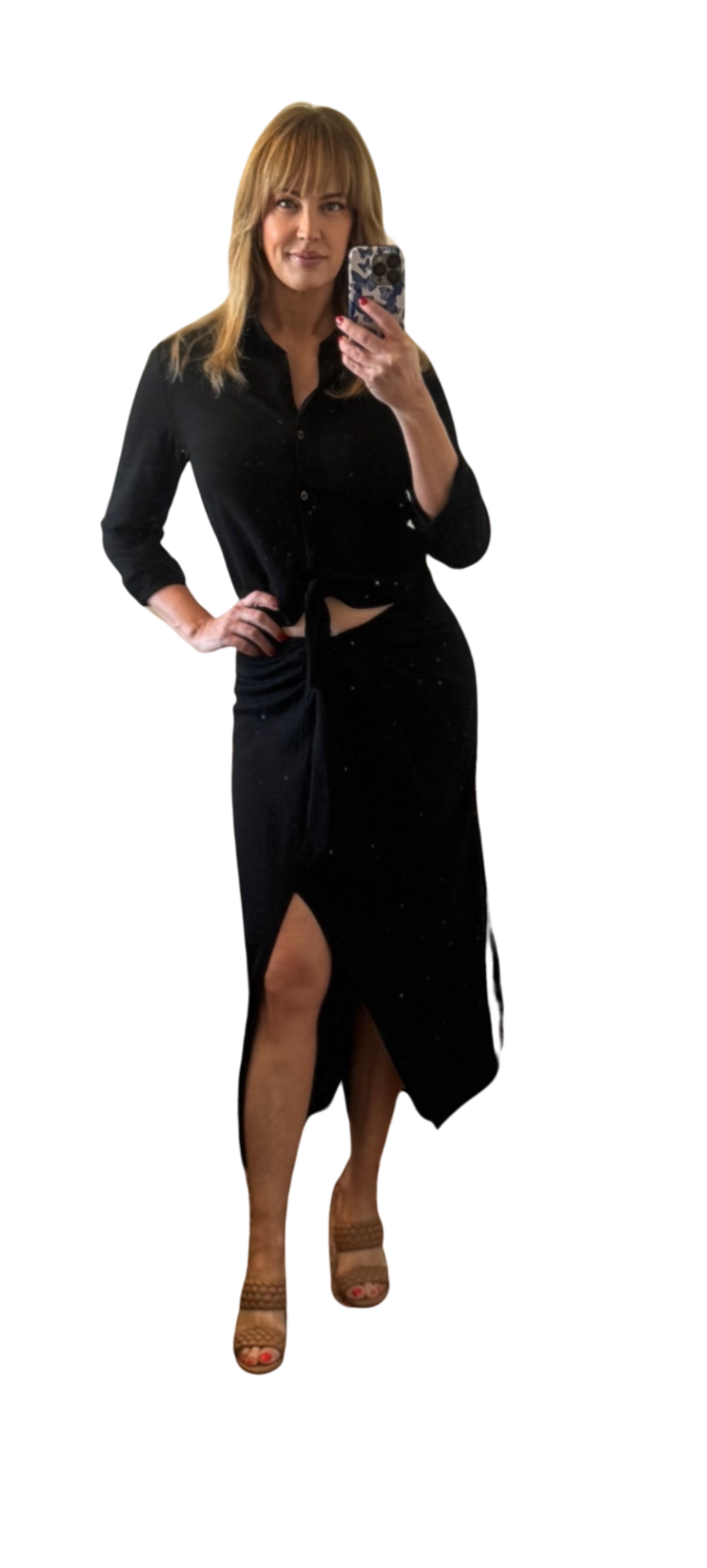 Black Linen Skirt Set