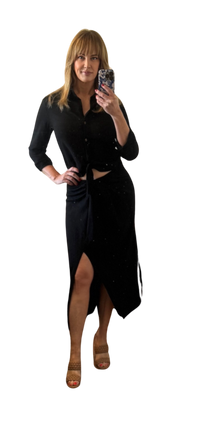 Black Linen Skirt Set