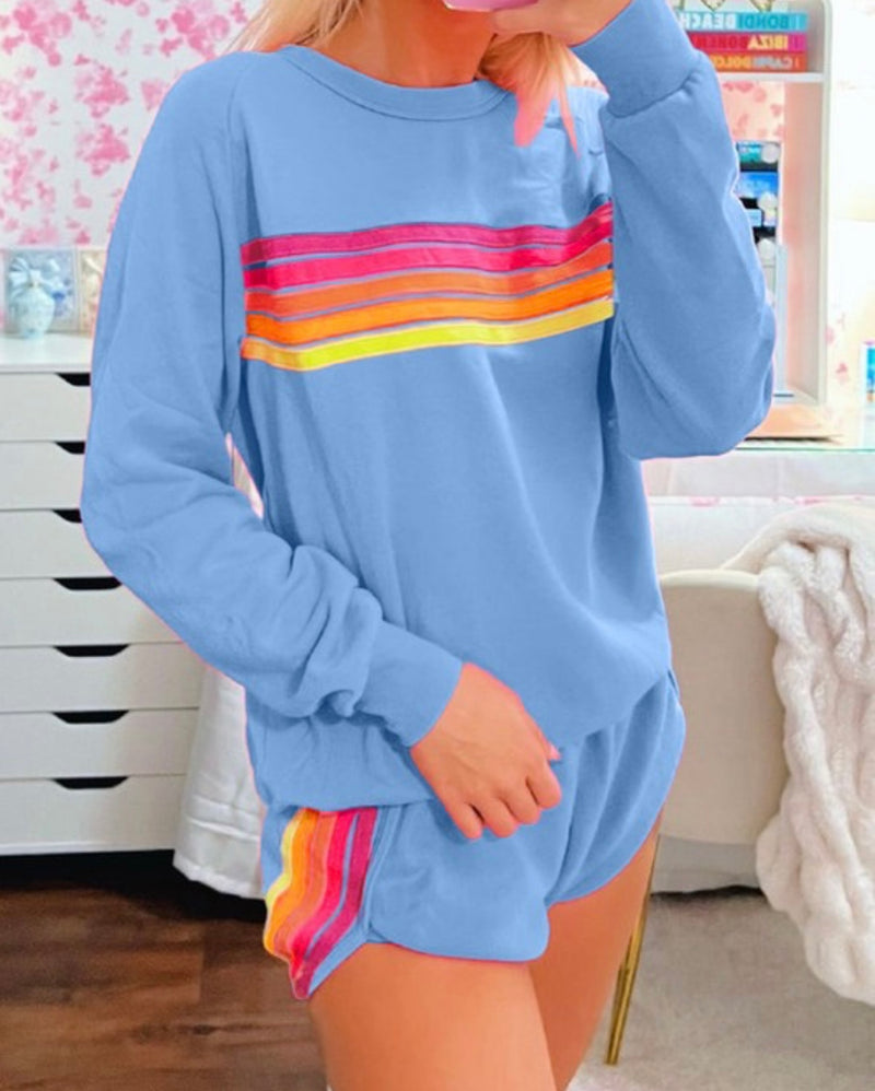Striped Pullover and Shorts Set