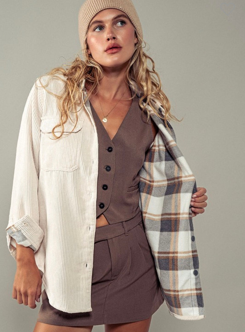 Corduroy Shacket with Rollable Sleeves