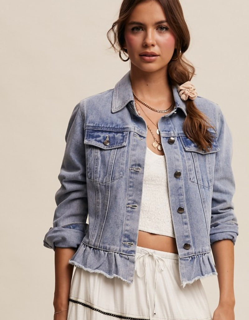 Ruffled Hem Denim Jacket