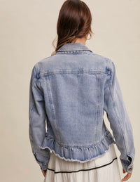 Ruffled Hem Denim Jacket