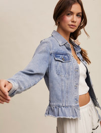 Ruffled Hem Denim Jacket