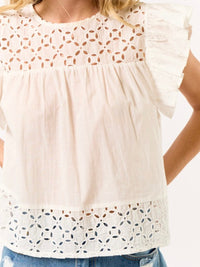 Jody Embroidered Ruffle Short Sleeve Top
