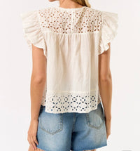 Jody Embroidered Ruffle Short Sleeve Top