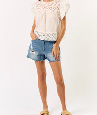 Jody Embroidered Ruffle Short Sleeve Top