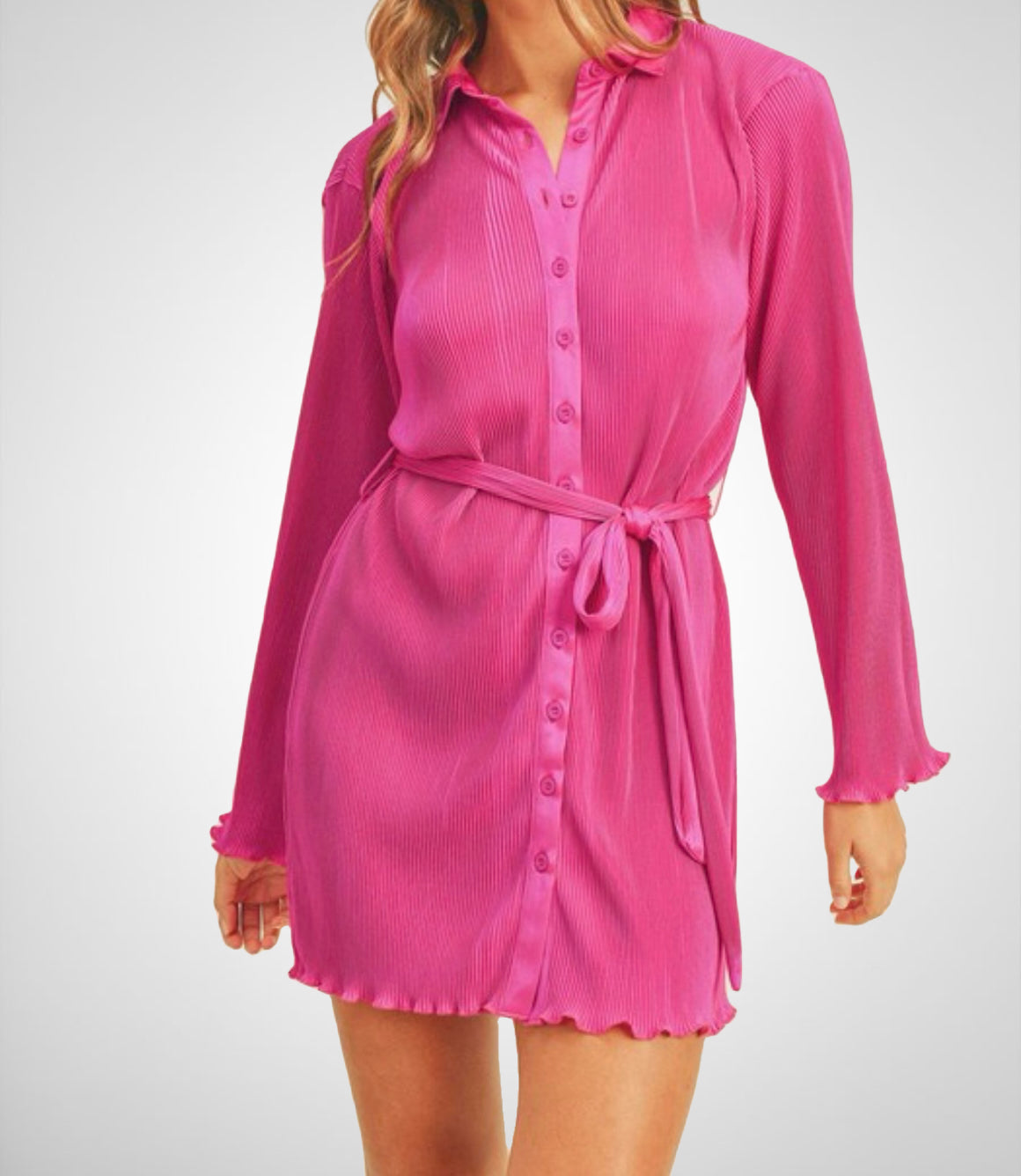Paige Pleated Satin Shirt Dress