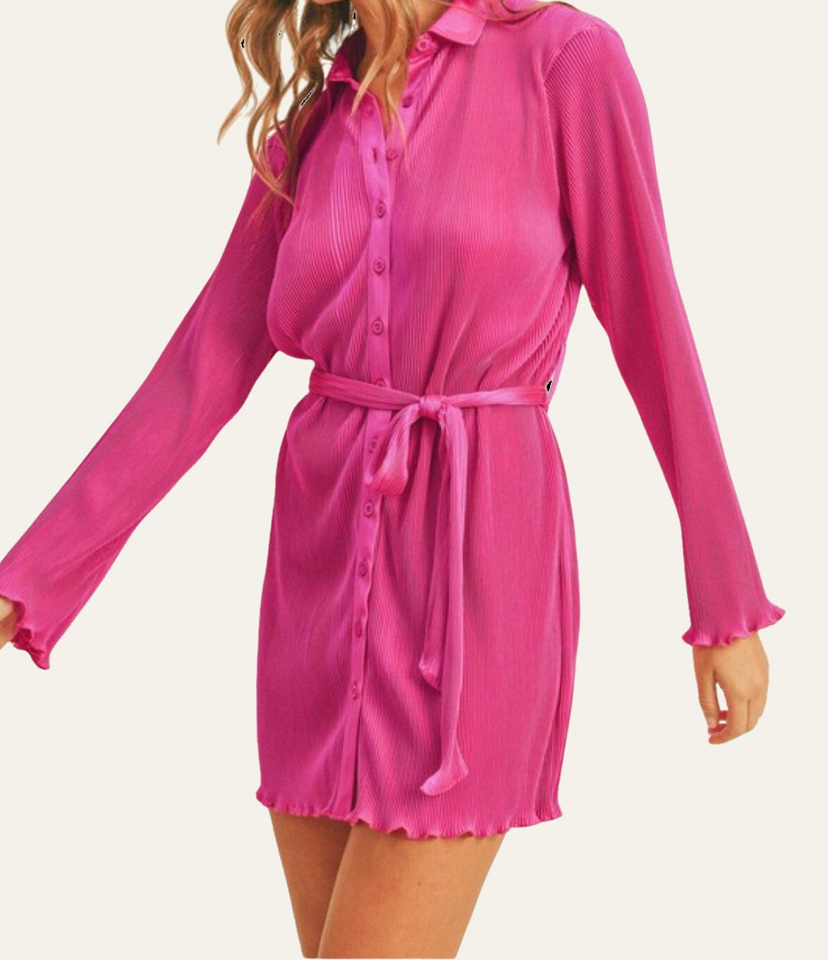 Paige Pleated Satin Shirt Dress