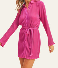 Paige Pleated Satin Shirt Dress