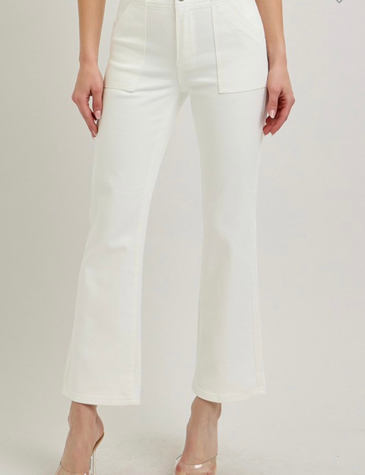 Risen Jeans High Rise Ankle Flare Patch Pocket Pants
