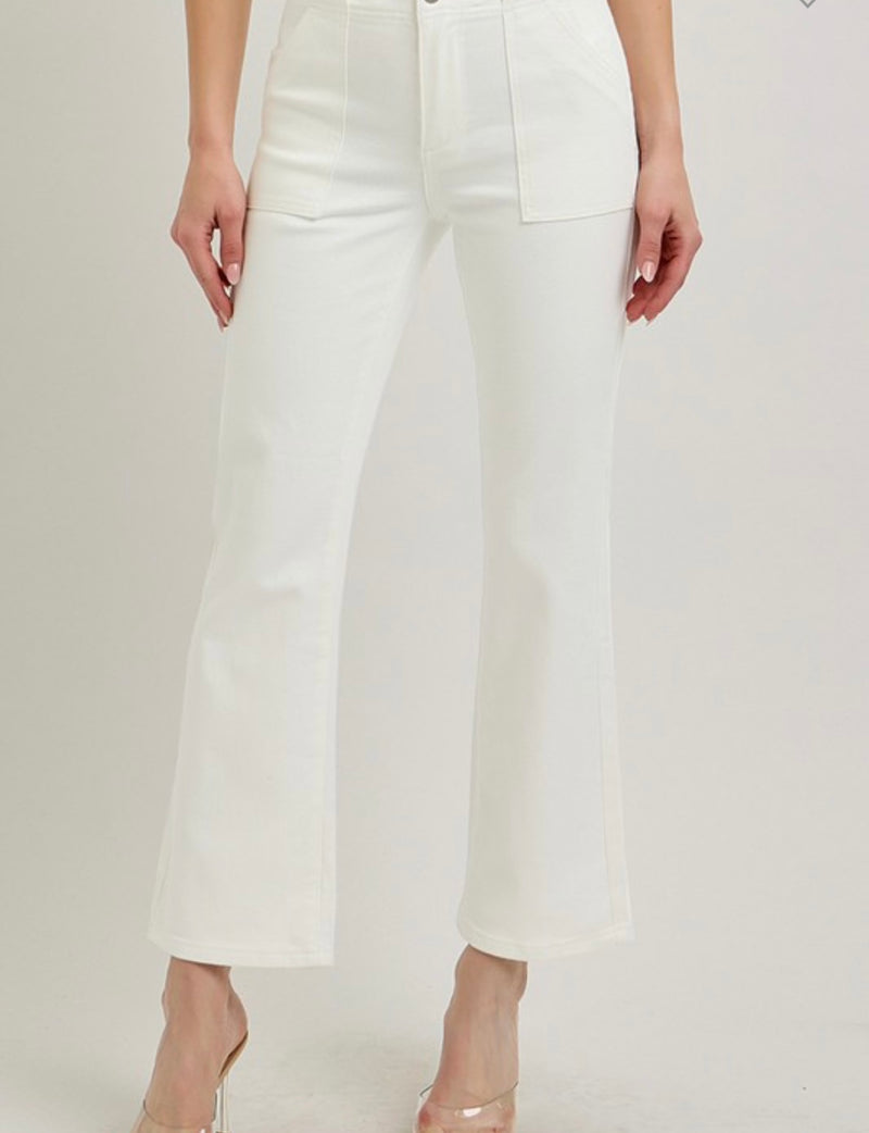 Risen Jeans High Rise Ankle Flare Patch Pocket Pants