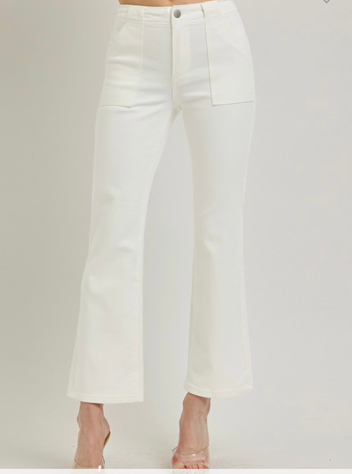 Risen Jeans High Rise Ankle Flare Patch Pocket Pants
