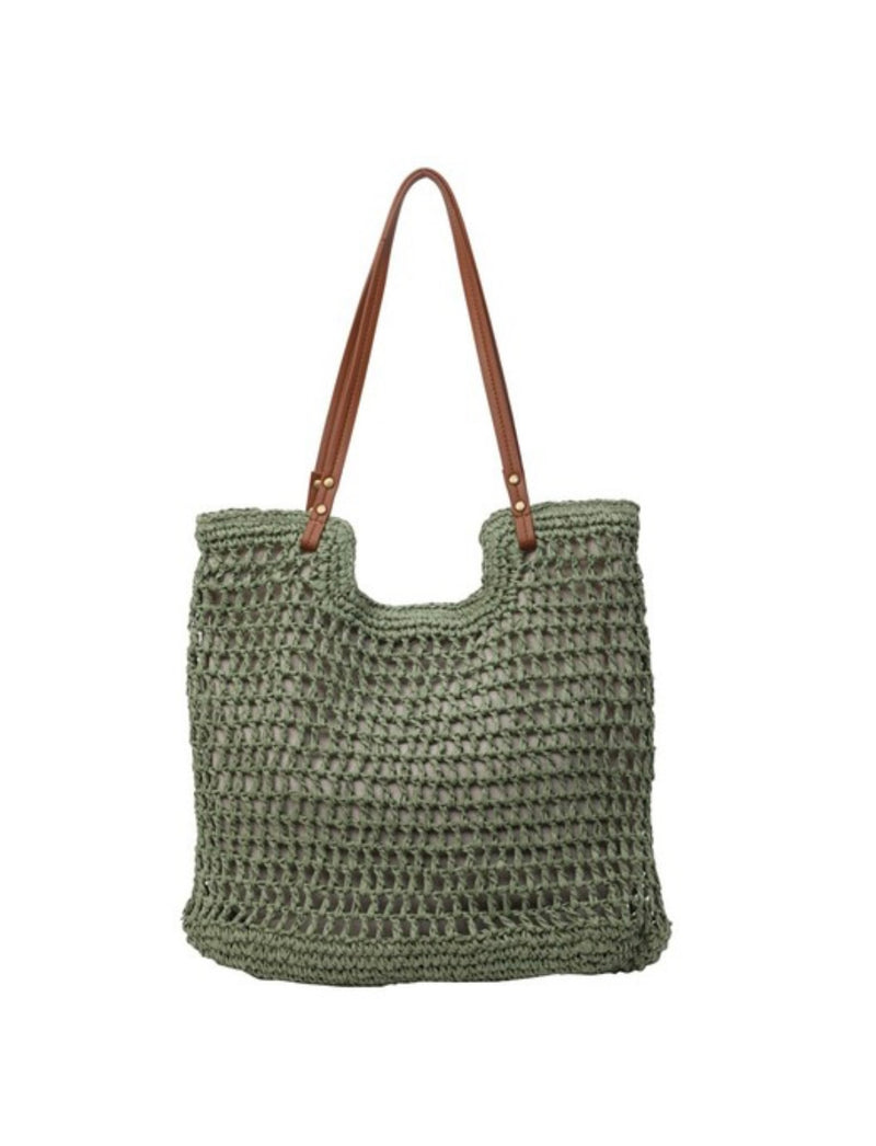 Straw Woven Shoulder Bag - GREEN