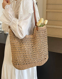 Straw Woven Shoulder Bag - KHAKI