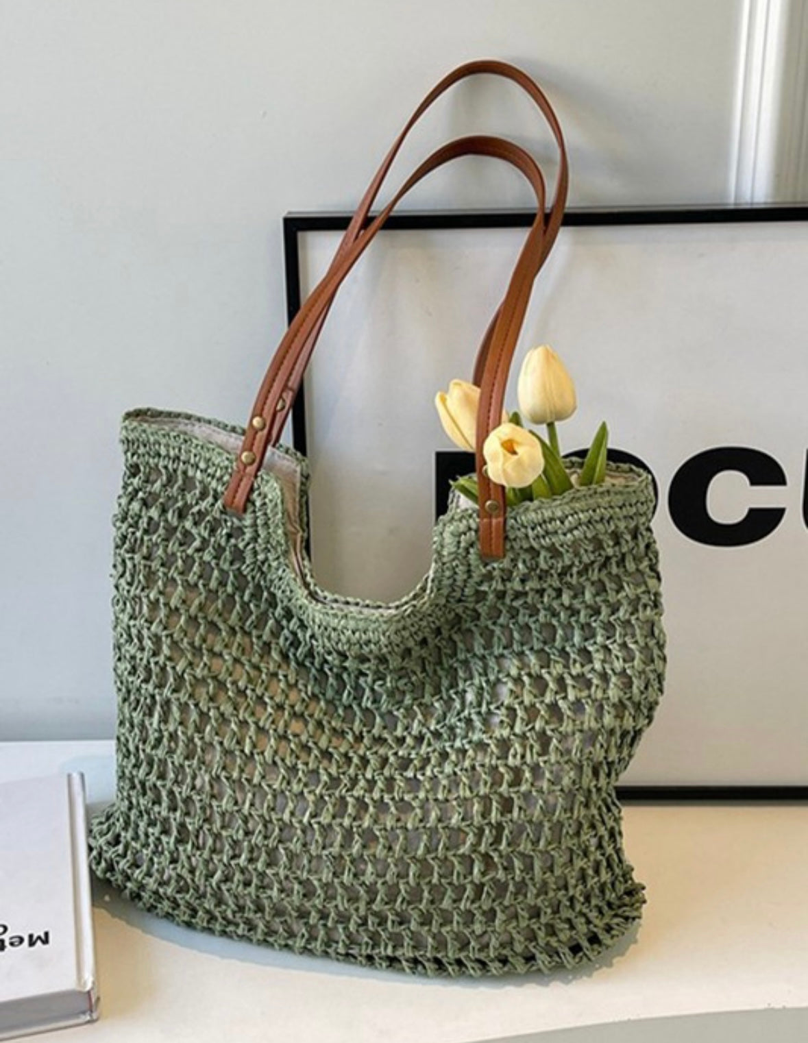 Straw Woven Shoulder Bag - GREEN