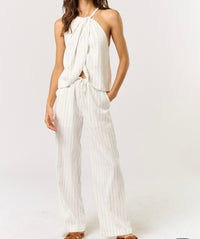 White Striped Halter Pants Set