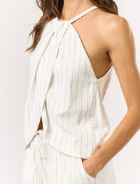 White Striped Halter Pants Set