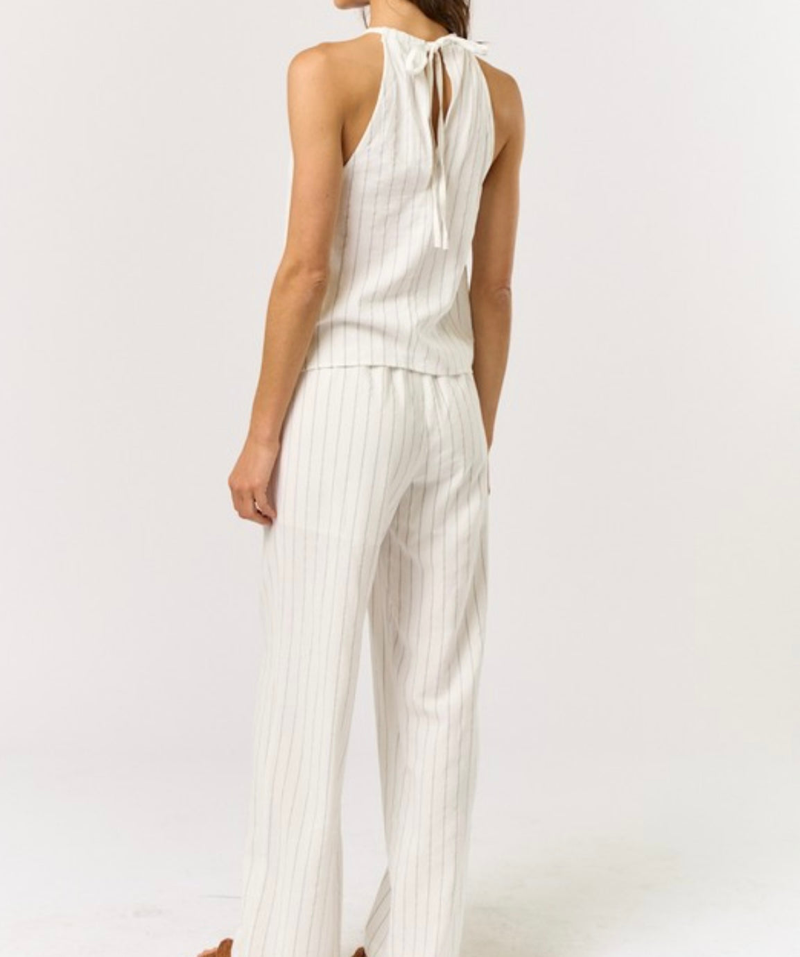 White Striped Halter Pants Set
