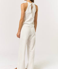 White Striped Halter Pants Set
