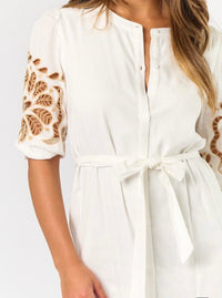 Lulu Embroidered Puff Sleeve Button Down Mini Dress