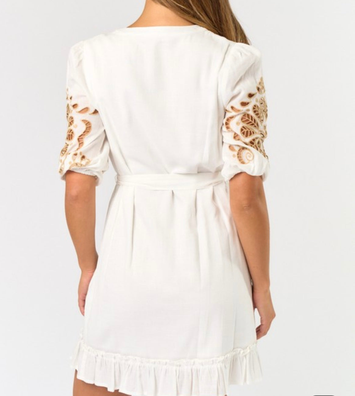 Lulu Embroidered Puff Sleeve Button Down Mini Dress