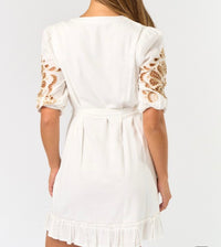 Lulu Embroidered Puff Sleeve Button Down Mini Dress