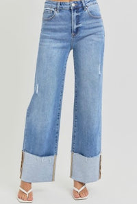 Risen High Rise Ankle Wide Cuffed Jeans